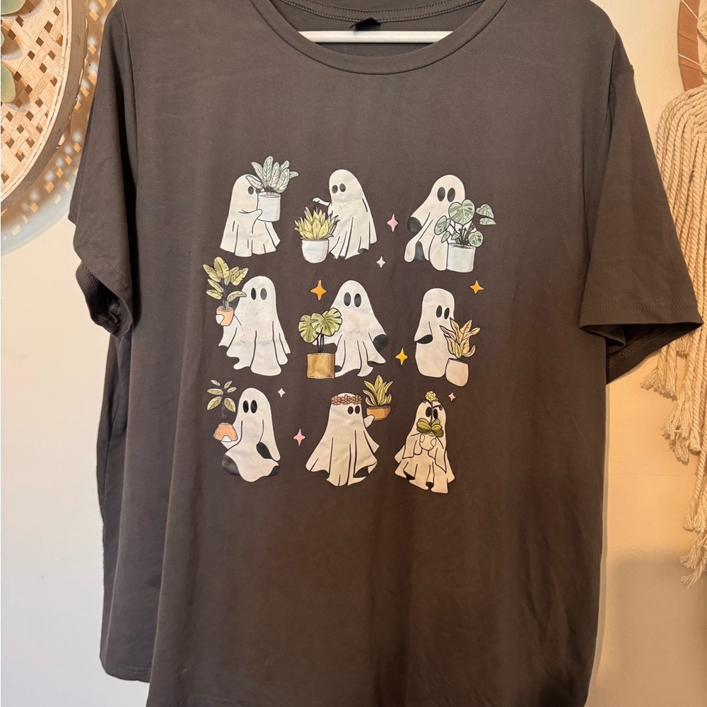 SHEIN Ghost and Plant Print Kids Tee - Dark Gray
